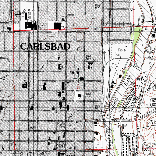 Topographic Map of Carlsbad Post Office, NM
