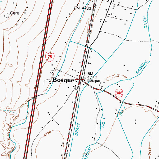 Topographic Map of Bosque Post Office, NM