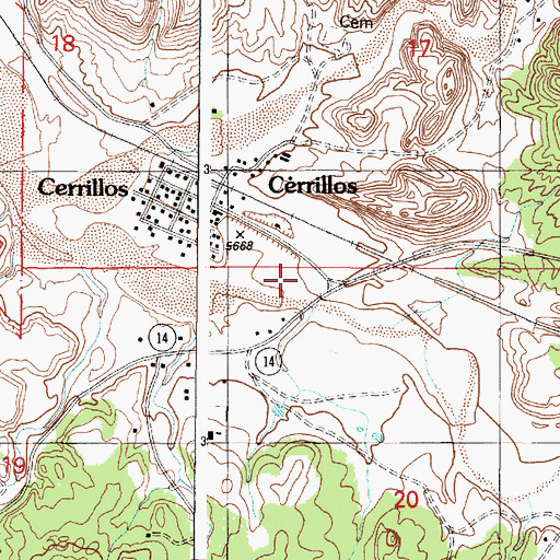 Topographic Map of Cerrillos Post Office, NM