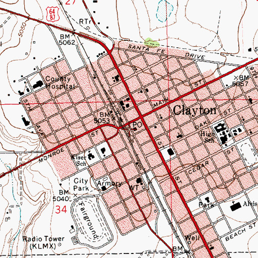 Topographic Map of Clayton Post Office, NM