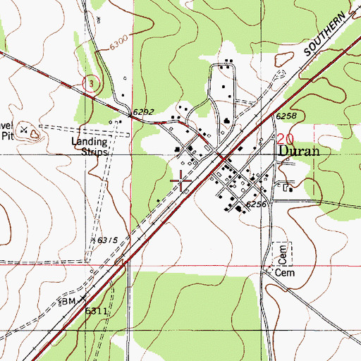 Topographic Map of Duran Post Office, NM
