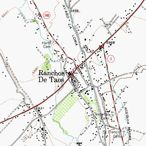 Topographic Map of Ranchos De Taos Post Office, NM