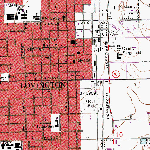 Topographic Map of Lovington Post Office, NM