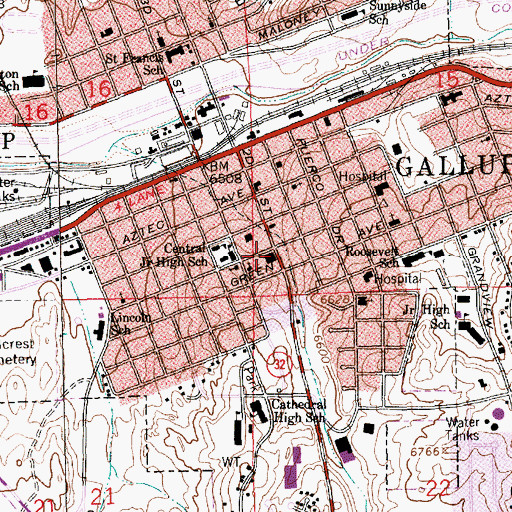 Topographic Map of Gallup Post Office, NM