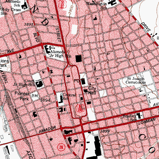Topographic Map of Las Cruces Post Office, NM
