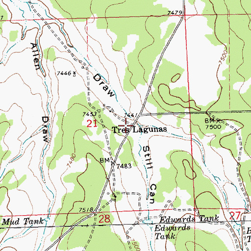 Topographic Map of Tres Lagunas Post Office (historical), NM