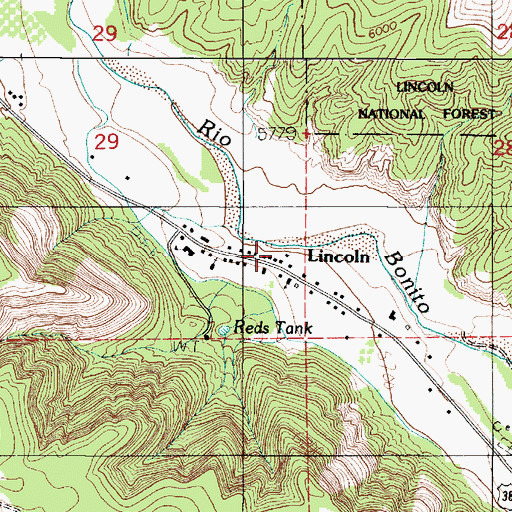 Topographic Map of Lincoln Post Office, NM