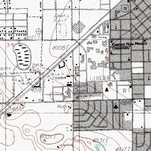 Topographic Map of KENW-FM (Portales), NM