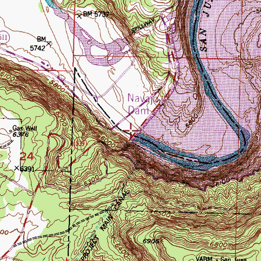 Topographic Map of Navajo Dam, NM