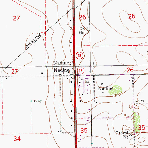 Topographic Map of Nadine, NM