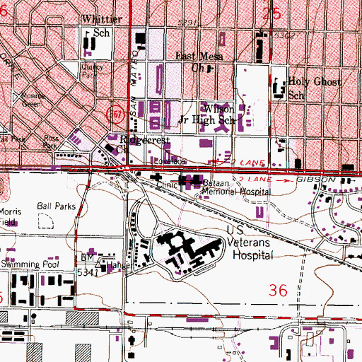 Topographic Map of Lovelace Healthcare Center, NM