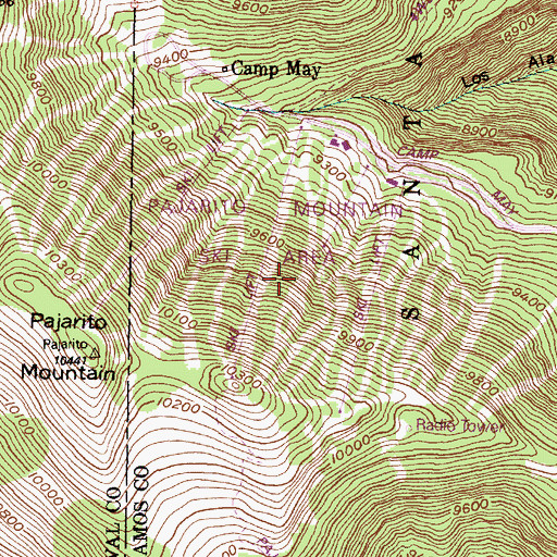 Topographic Map of Pajarito Mountain Ski Area, NM