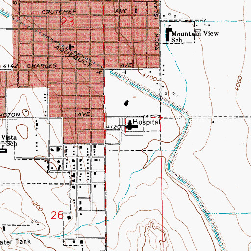 Topographic Map of Doctor Dan C Trigg Memorial Hospital, NM