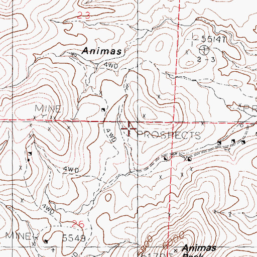Topographic Map of Bullion Mine, NM