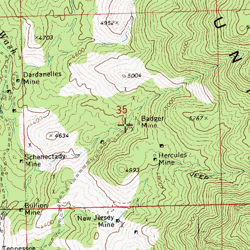Topographic Map of Badger Mine, AZ