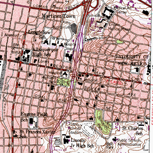 Topographic Map of Kaseman Presbyterian Hospital, NM