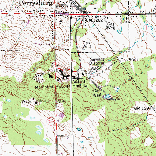Topographic Map of Adams Hospital, NY