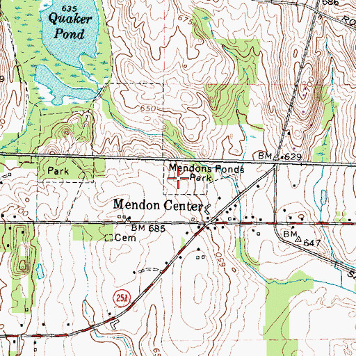 Topographic Map of Mendon Ponds Park, NY