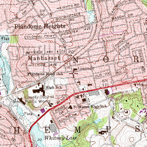Topographic Map of Plandome Road School, NY