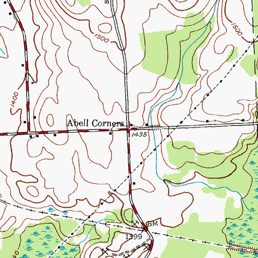 Topographic Map of Abell Corners, NY