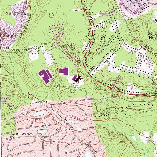 Topographic Map of Accompsett Elementary School, NY
