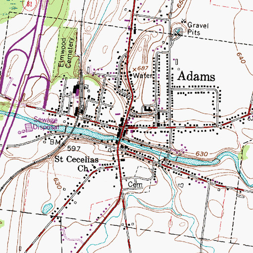 Topographic Map of Adams, NY