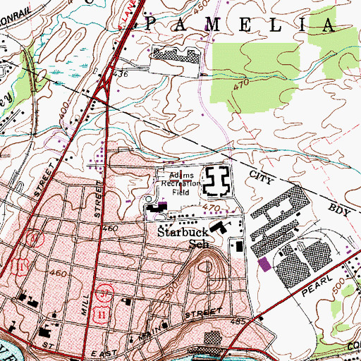 Topographic Map of Adams Recreation Field, NY