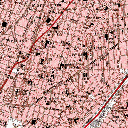 Topographic Map of Jane Addams High School for Academic Careers, NY