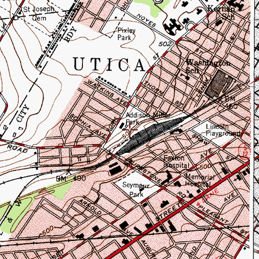 Topographic Map of Addison Miller Park, NY