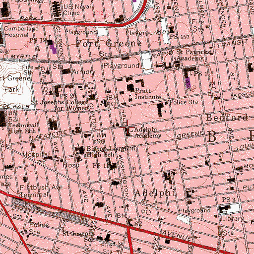 Topographic Map of Higgins Hall, NY