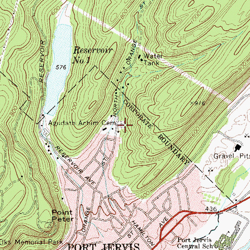 Topographic Map of Agudath Achim Cemetery, NY