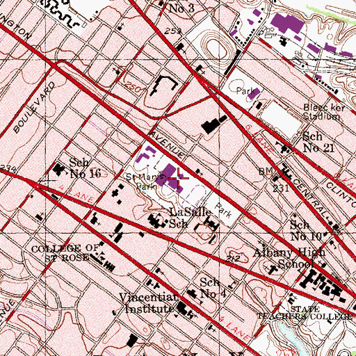 Topographic Map of Albany High School, NY