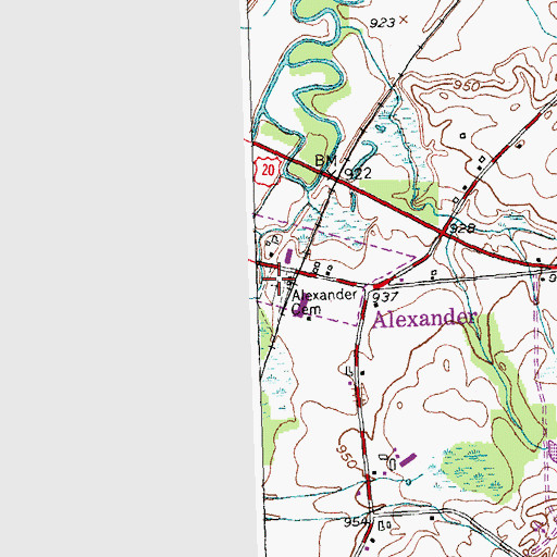 Topographic Map of Alexander Cemetery, NY