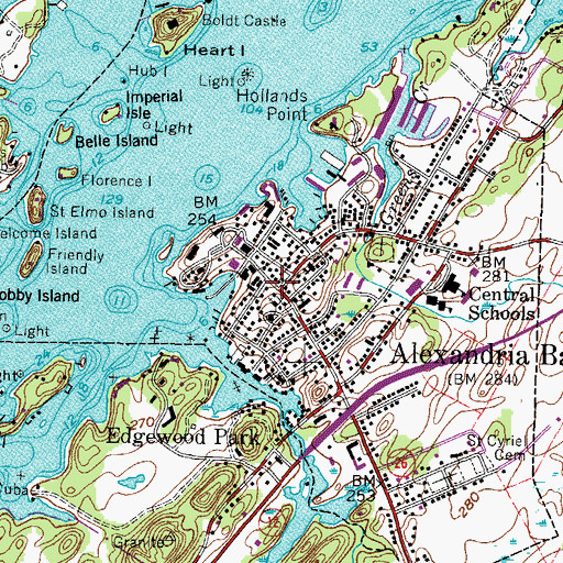 Topographic Map of Alexandria Bay, NY