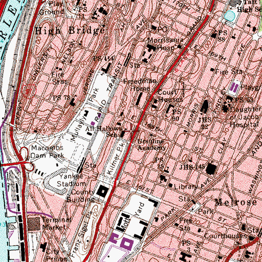 Topographic Map of All Hallows School, NY