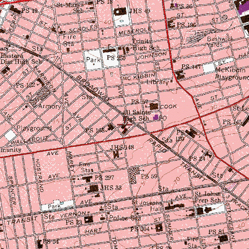 Topographic Map of All Saints High School, NY