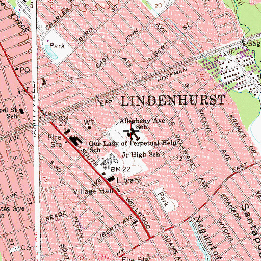 Topographic Map of Allegheny Avenue Elementary School, NY