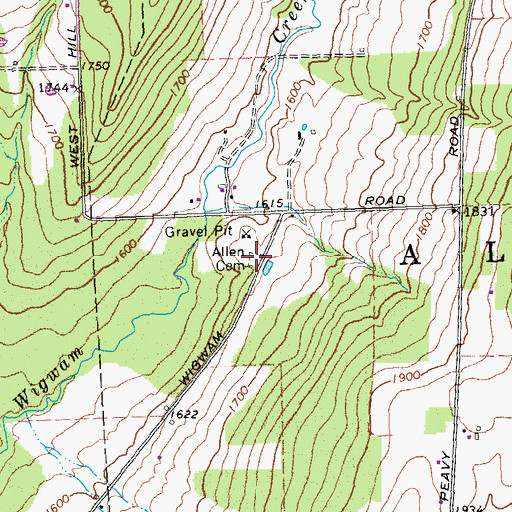 Topographic Map of Allen Cemetery, NY