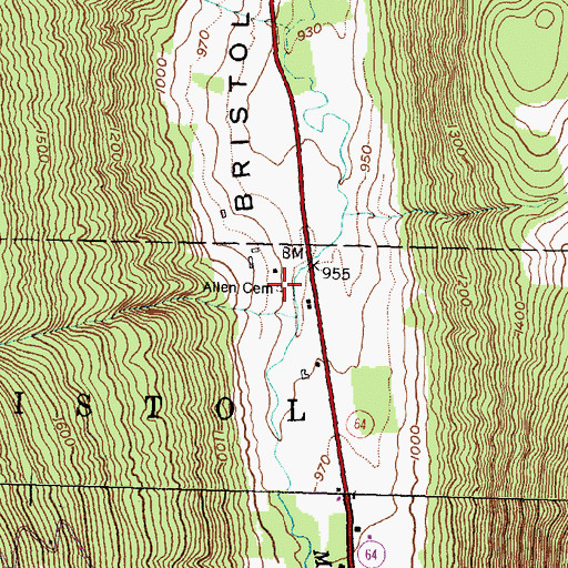 Topographic Map of Allen Cemetery, NY