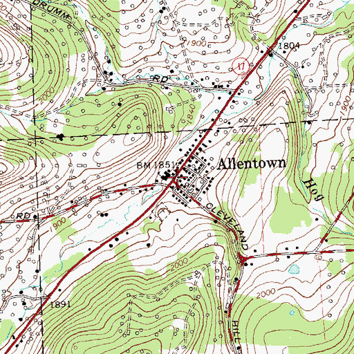 Topographic Map of Allentown, NY