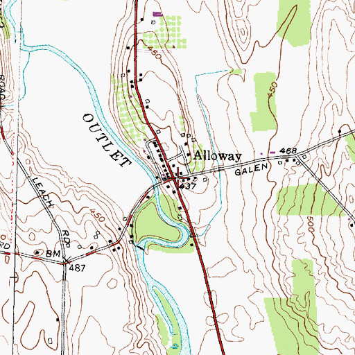Topographic Map of Alloway, NY