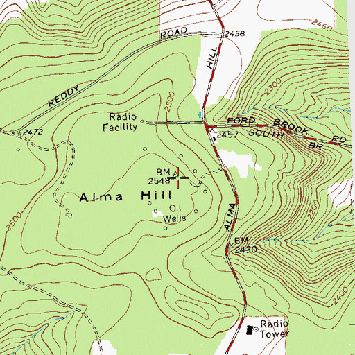 Topographic Map of Alma Hill, NY