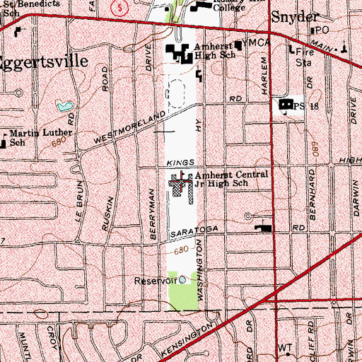 Topographic Map of Amherst Middle School, NY