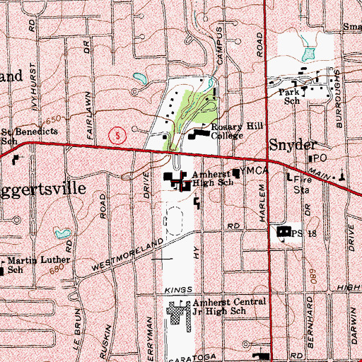 Topographic Map of Amherst Central High School, NY