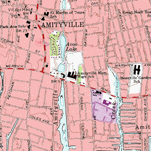 Topographic Map of Amityville Memorial High School, NY
