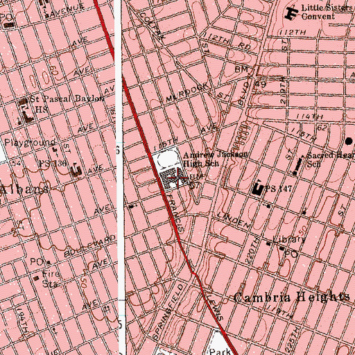 Topographic Map of Andrew Jackson High School, NY