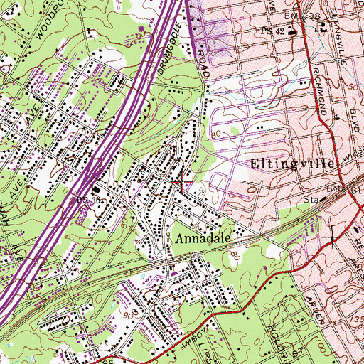 Topographic Map of Annadale, NY