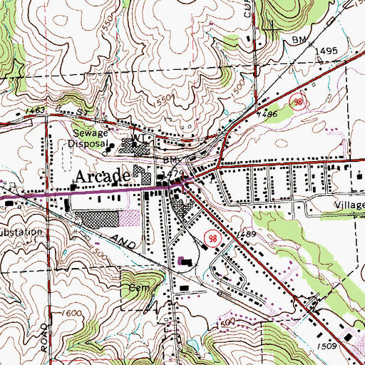 Topographic Map of Arcade, NY