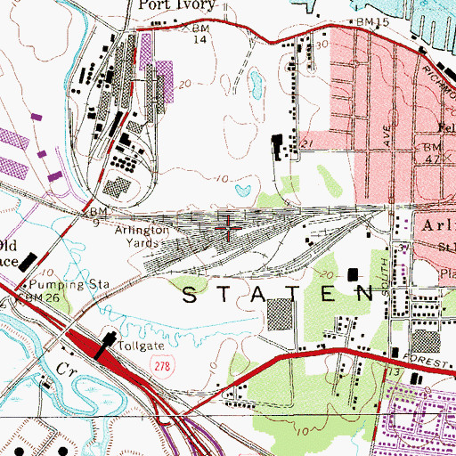 Topographic Map of Arlington Yards, NY