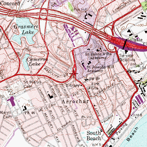 Topographic Map of Arrochar, NY